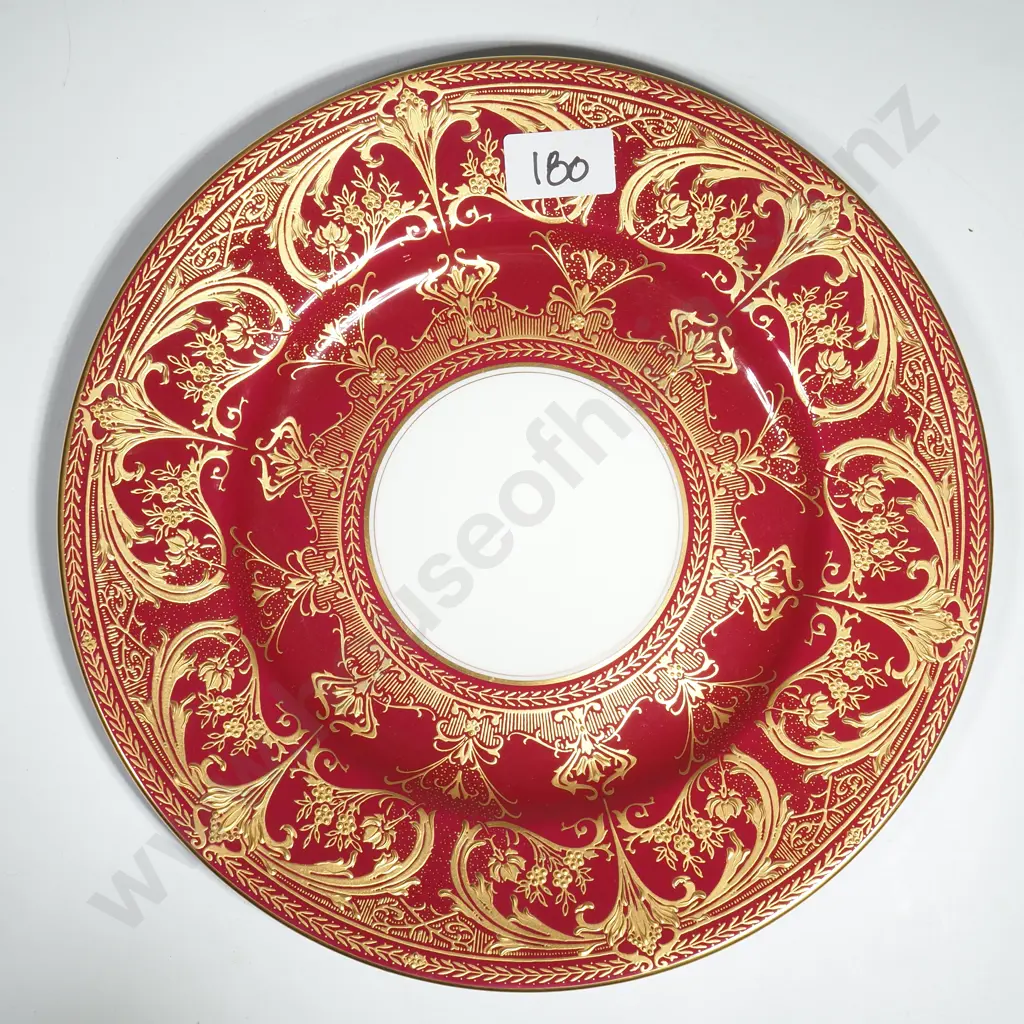 Royal Worcester Cabinet Plate w Claret Ground & Ornate Raised Gold Gilt Filigree & Floral Patterns Image 1++