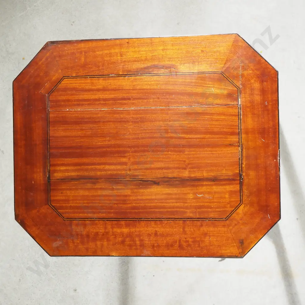 Georgian  Satinwood Tea Table w Ebony Stringing on Four Tapered Legs & Cross Stretcher Base Image 1++