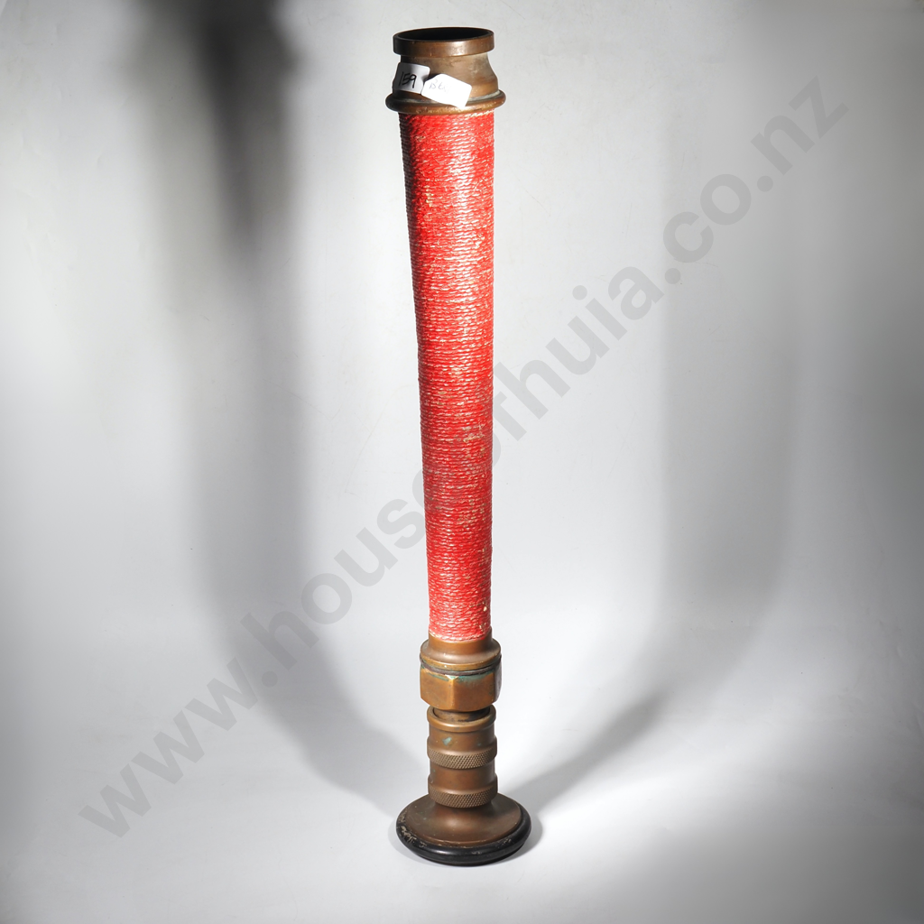 Vintage Brass Fire Hose Nozzle Or Underwriters Playpipe Wrapped in Red Cord, Marked OPT & N20 Image 1++
