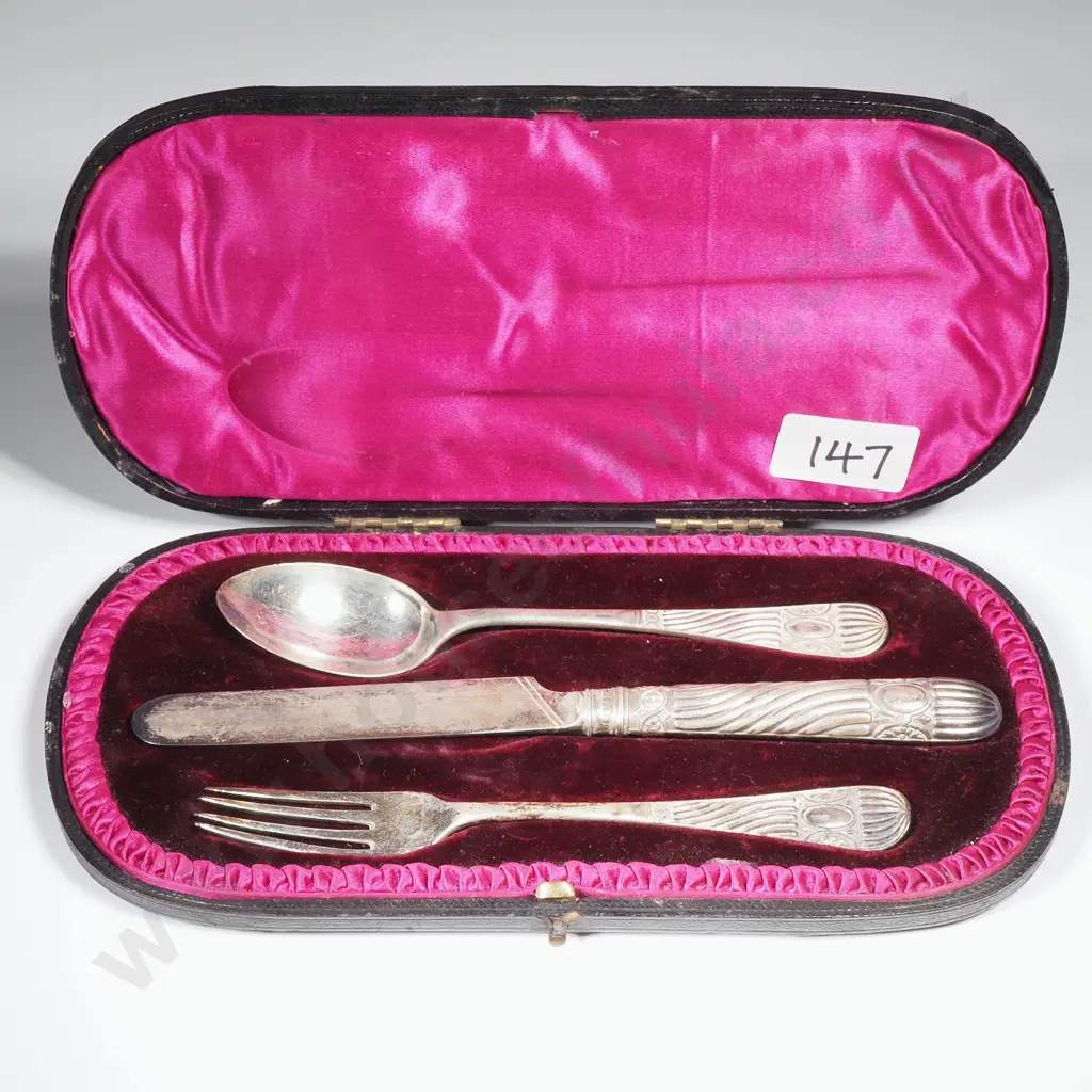 Boxed Sterling Silver Christening Set in Original Case Image 1++