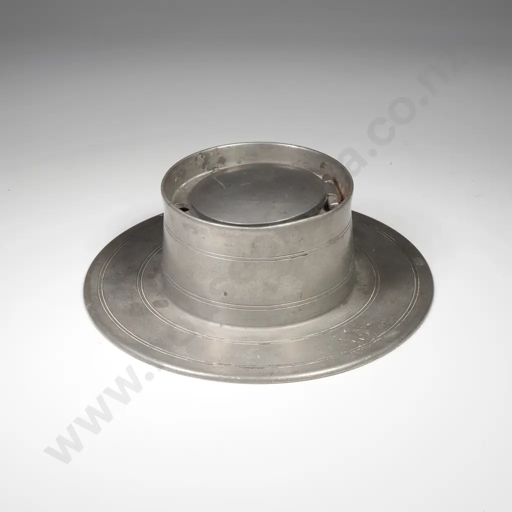 Vintage Pewter Capstan Inkwell w Quill Holders Image 1++