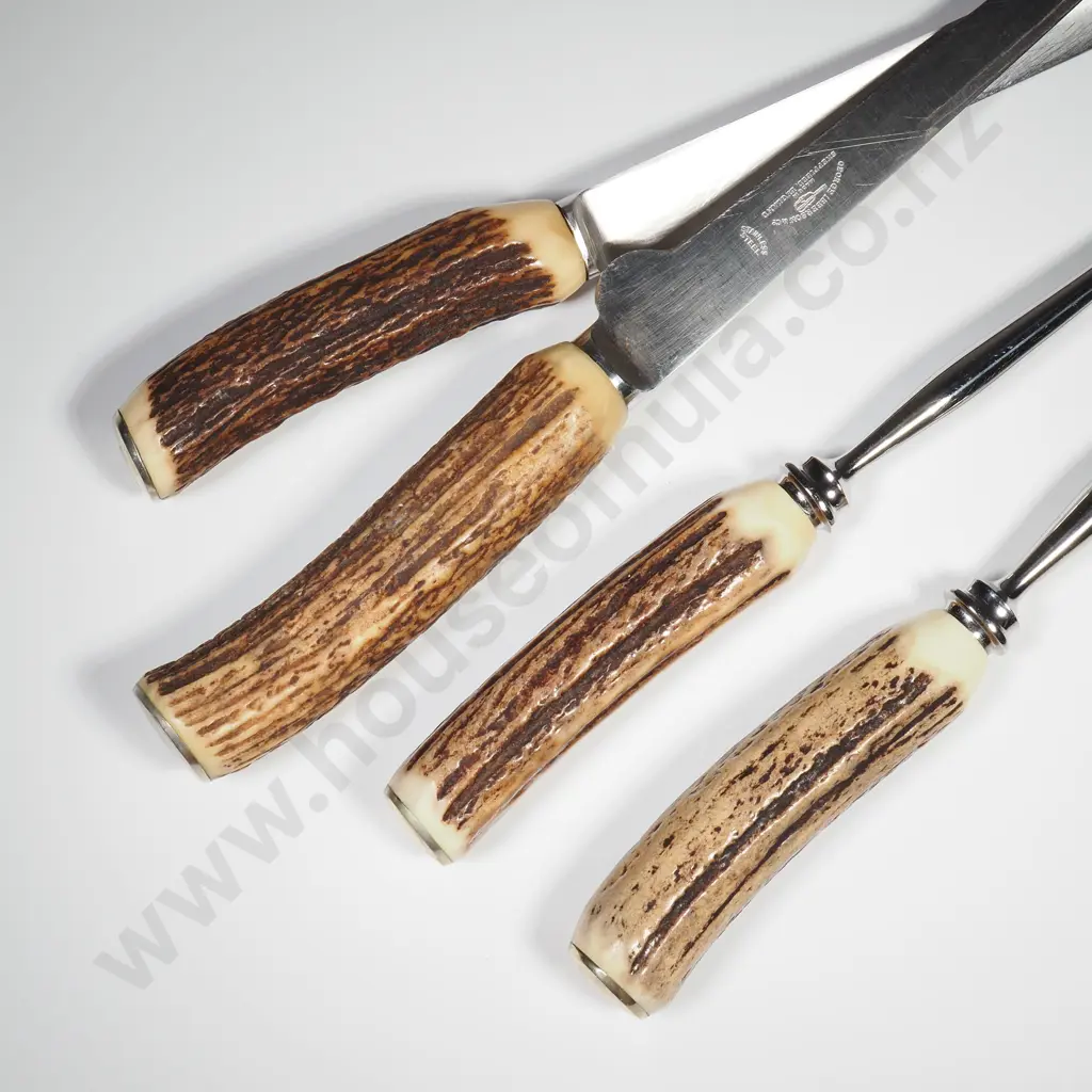 Quality Bone Handled Pair of Serving Knives & Forks - Two Cased - George Ibbertson & Co, Sheffield, England Image 1++