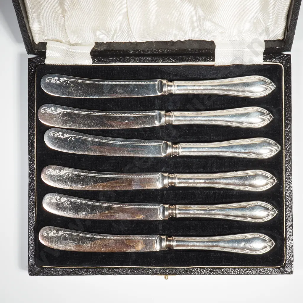 Quality Set of Sterling Silver Handled Butter Knives w English Hallmarks Image 1++