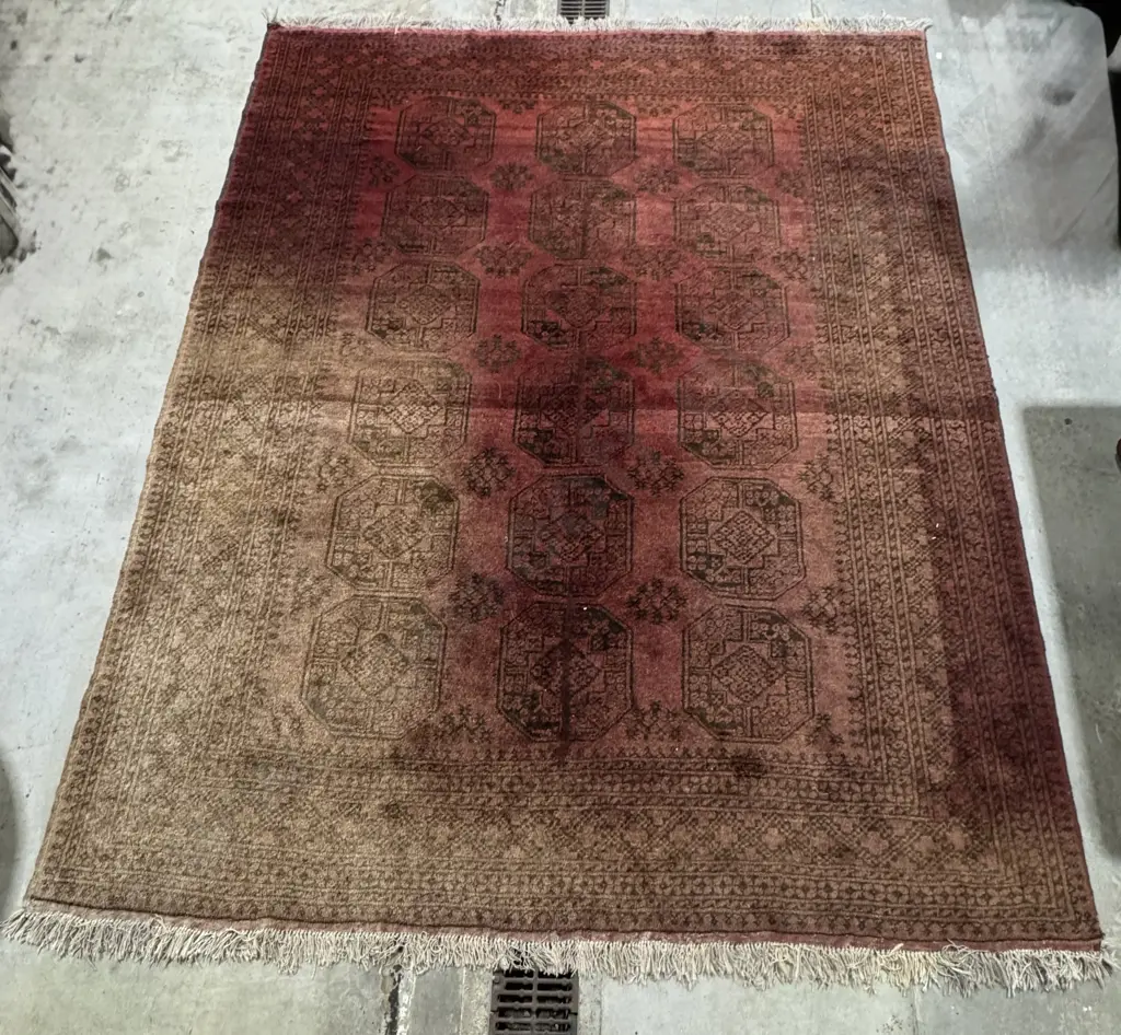 Handmade Vintage Afghan Rug w Traditional Turkmen or Khal Mohammadi Designs w Red Ground& Multiple Borders Image 1++