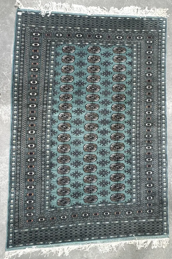Hand Knotted Pakistani Rug w Turquoise Ground &  Repeating Elephant's Foot Motifs Image 1++