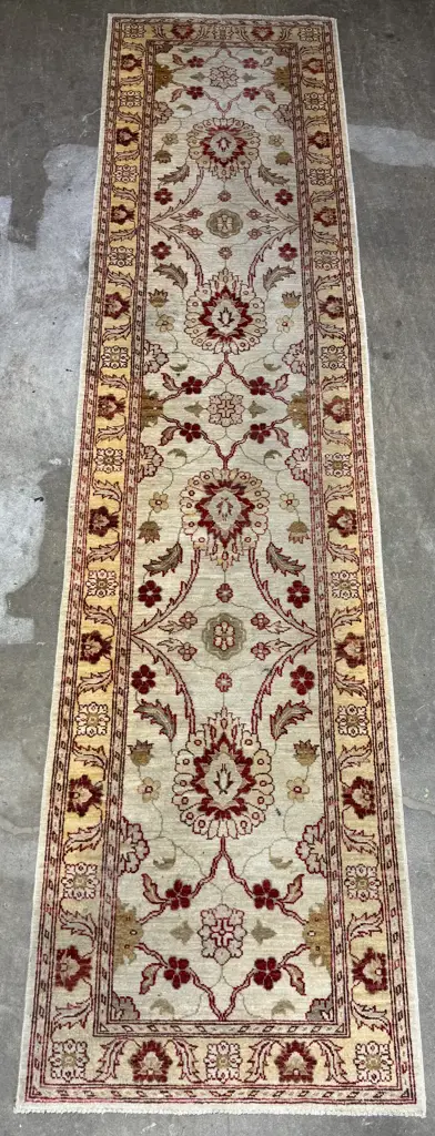 Woollen Runner Cream Ground w Red Patterned Details Image 1++