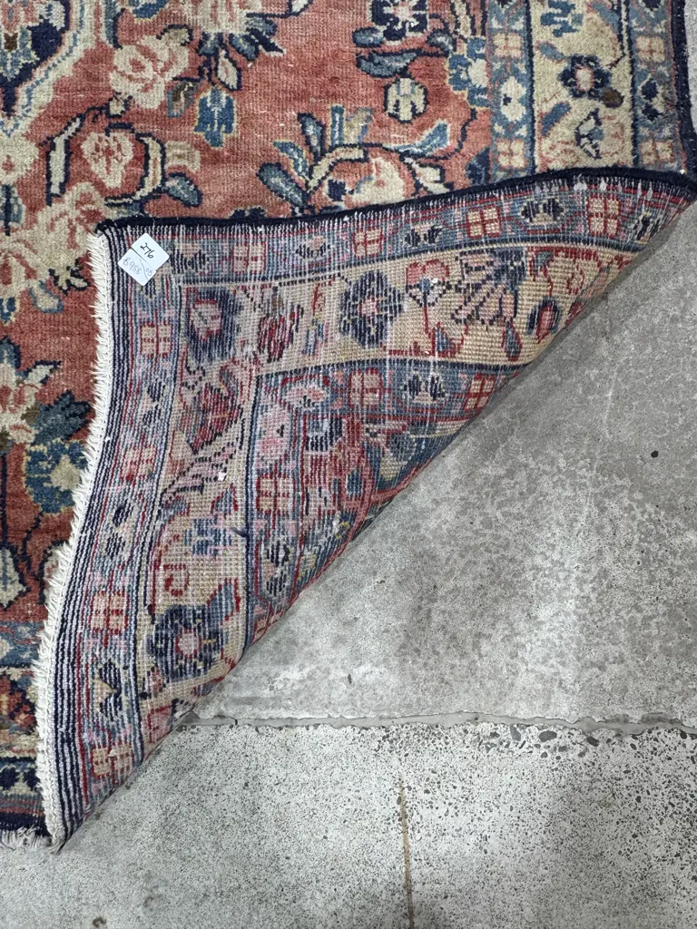 Vintage Persian Sarouk Hand Knotted Carpet w Colours of Deep Rose, Inky Blues & Beige Image 1++
