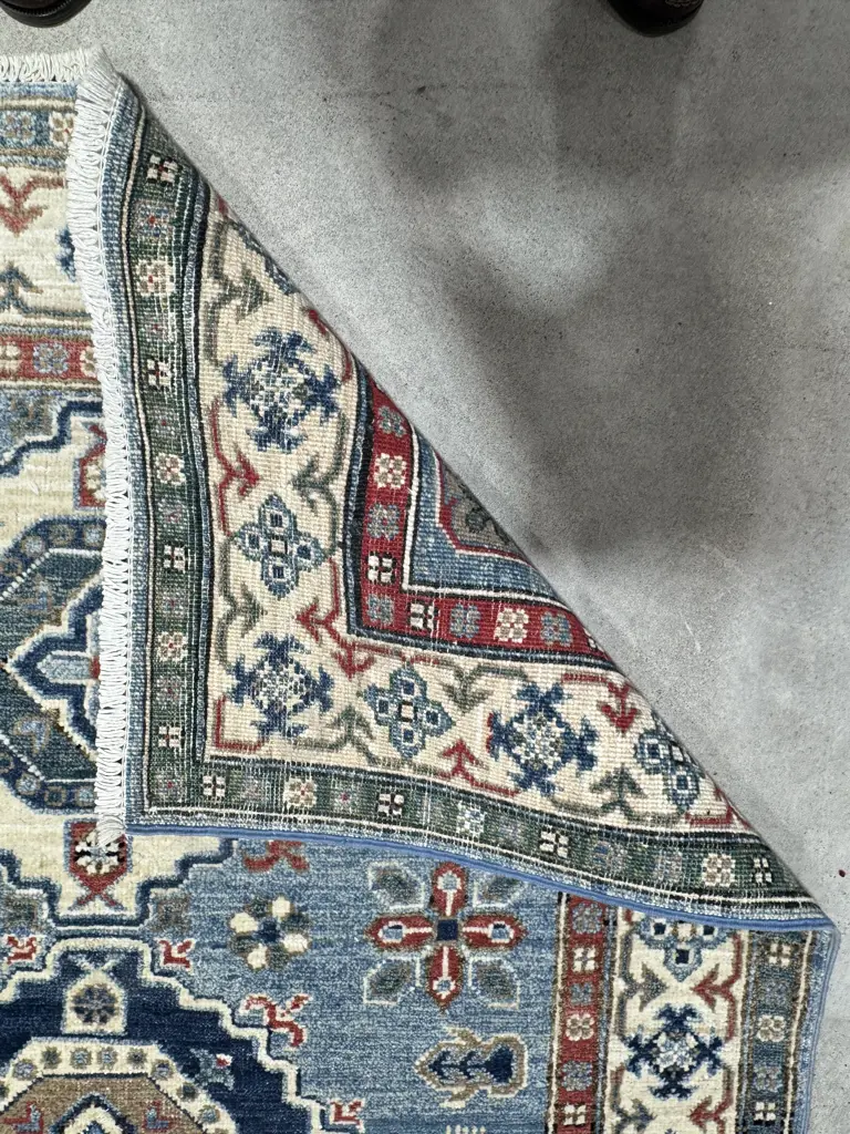 Vintage Persian Kazak Hand-Knotted Rug in Pale Blue & Burnt Sienna Tones Image 1++