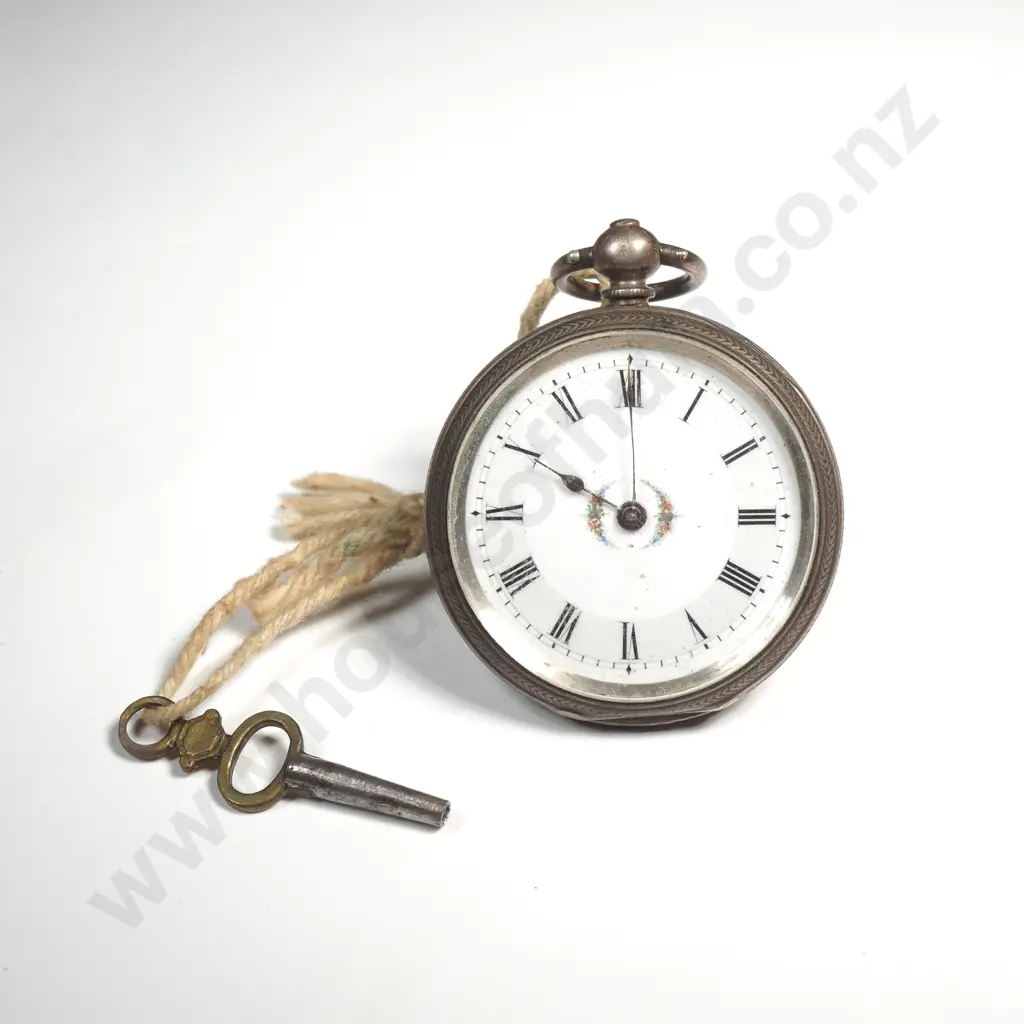 Antique Sterling Silver Ladies Key Wind Pocket Watch A/F Image 1++
