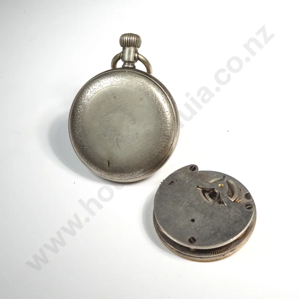 Nickel Cased Pocket Watch & Replacement Movement - Both A/F Image 1++