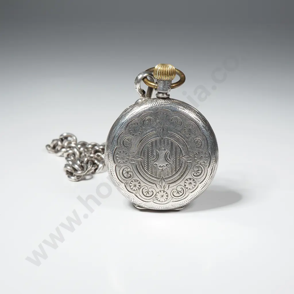 Antique Sterling Silver Pocket Watch on Sterling Silver Fob Chain Image 1++