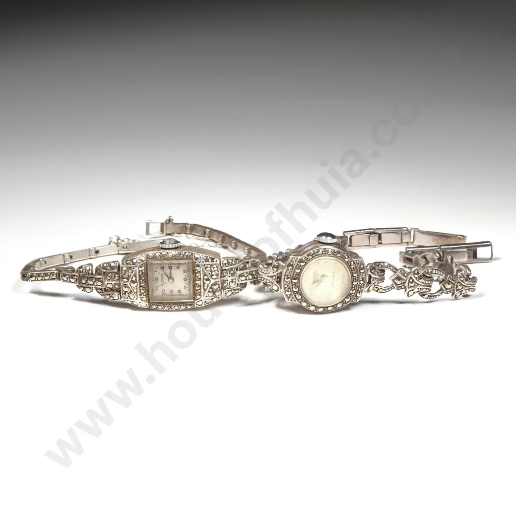 Two Vintage Sterling Silver Marcasite Ladies Wristwatches Image 1++