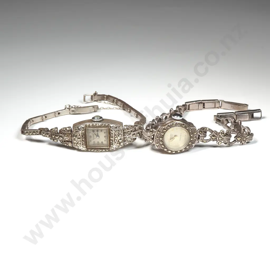 Two Vintage Sterling Silver Marcasite Ladies Wristwatches Image 1++
