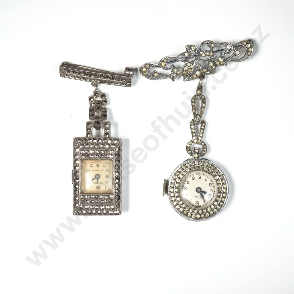 Two Vintage Sterling Silver & Marcasite Nurses Watches Image 1++