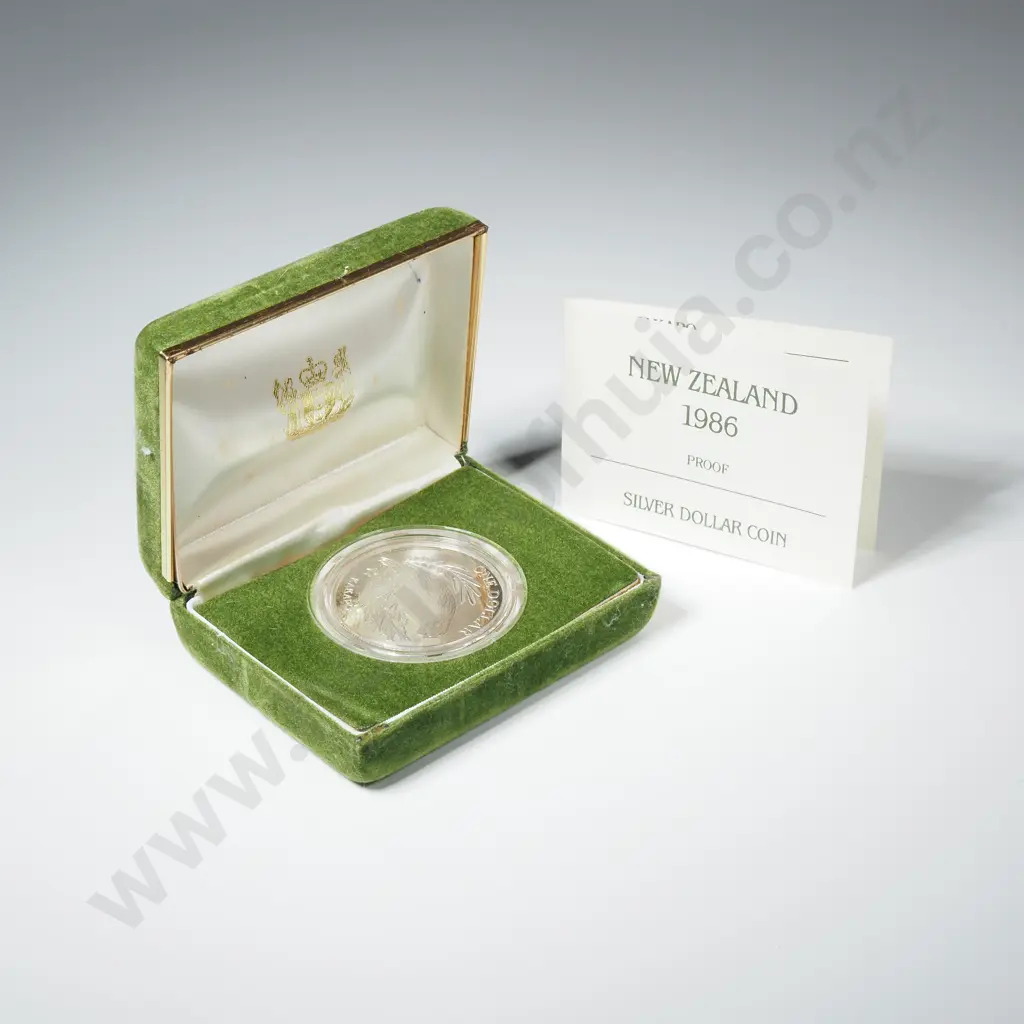 1986 New Zealand Sterling Silver Proof Dollar Image 1++