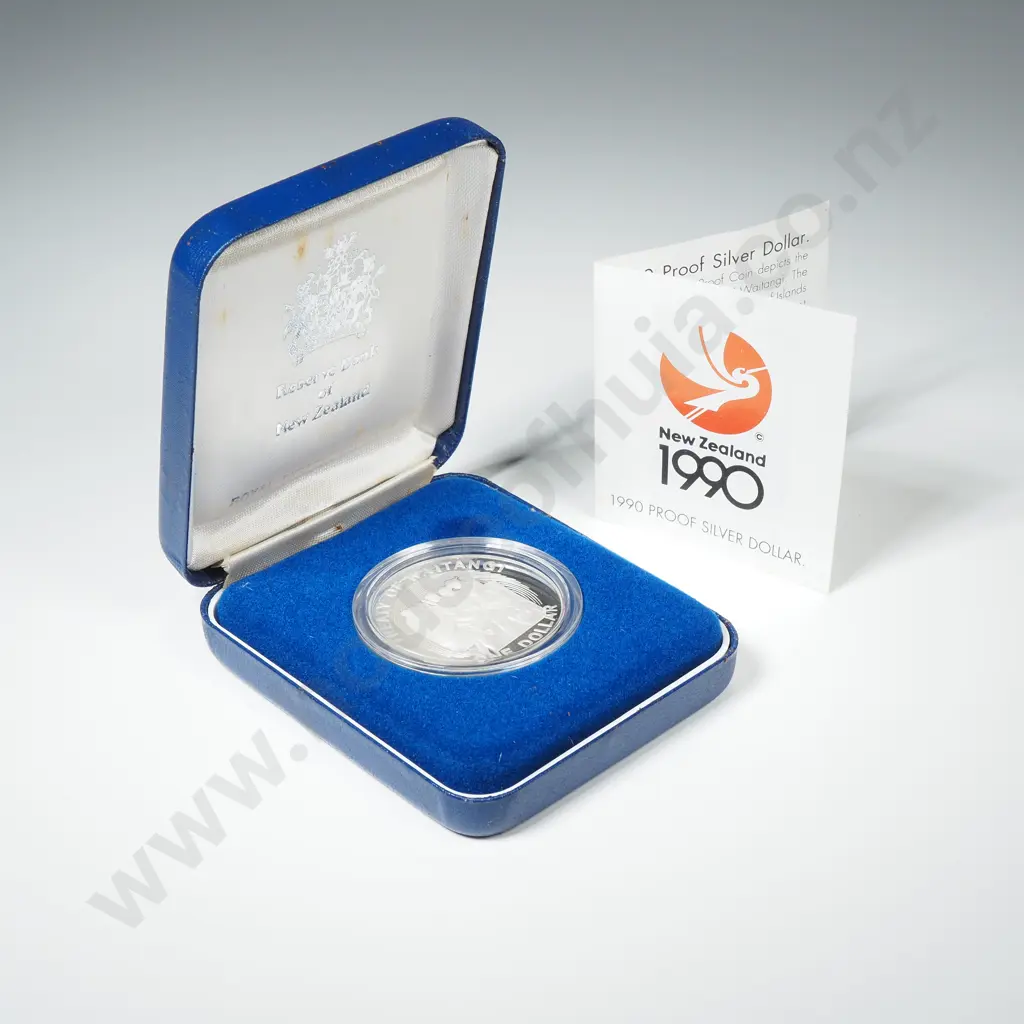 1990 New Zealand Sterling Silver Proof Dollar Image 1++