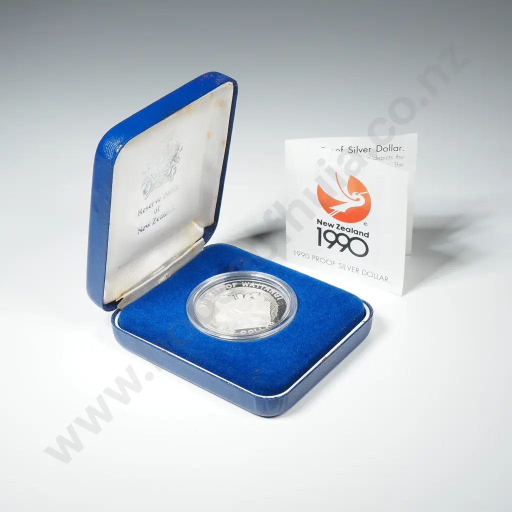 1990 New Zealand Sterling Silver Proof Dollar Image 1++
