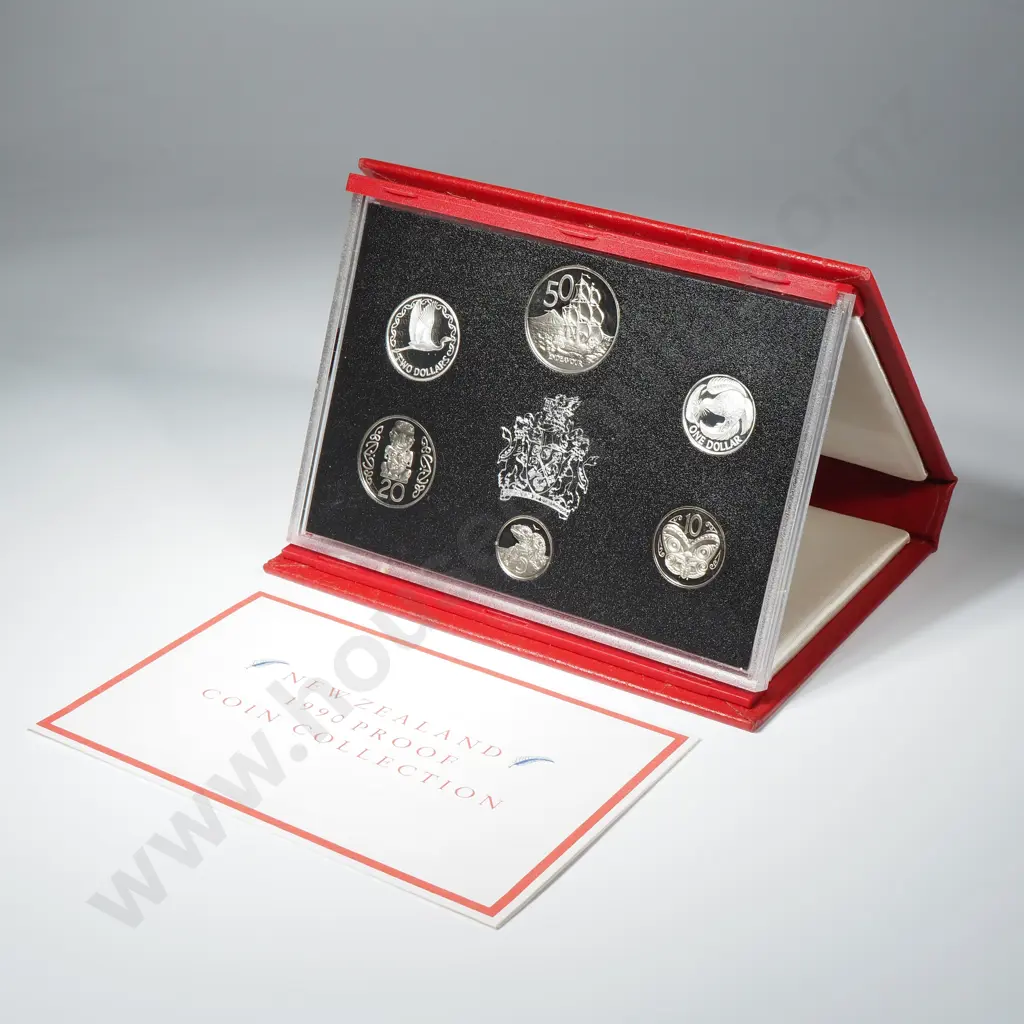 1990 New Zealand Proof Set w Silver One & Two Dollar Coins Image 1++