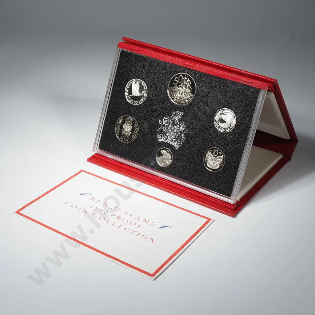 1990 New Zealand Proof Set w Silver One & Two Dollar Coins Image 1++