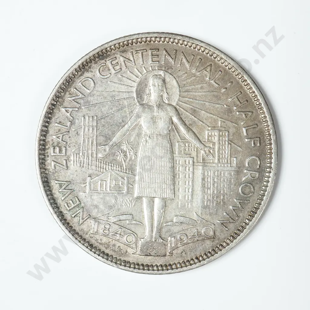 1940 New Zealand Centennial Half Crown Image 1++