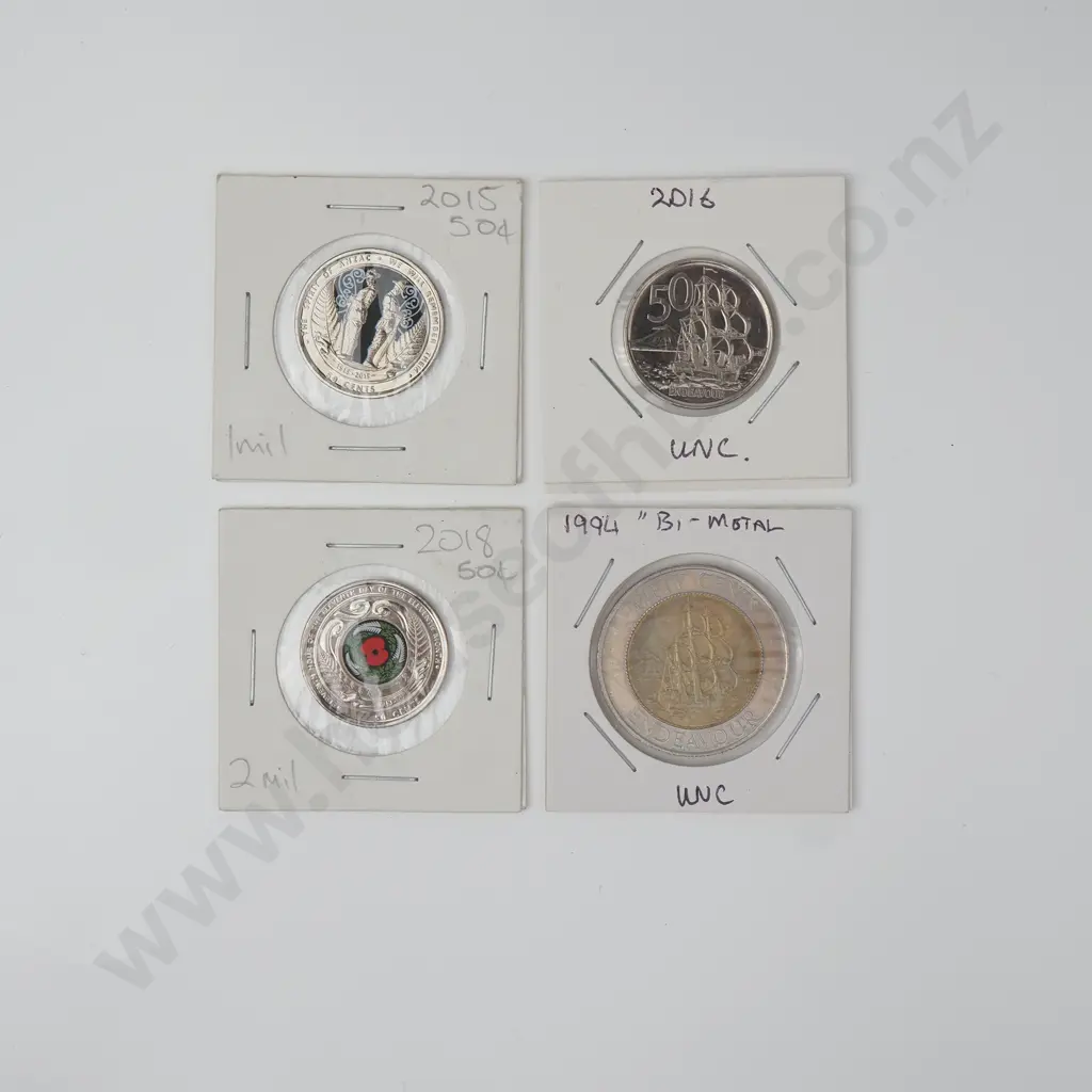 Four Different NZ Fifty Cent Coins Image 1++