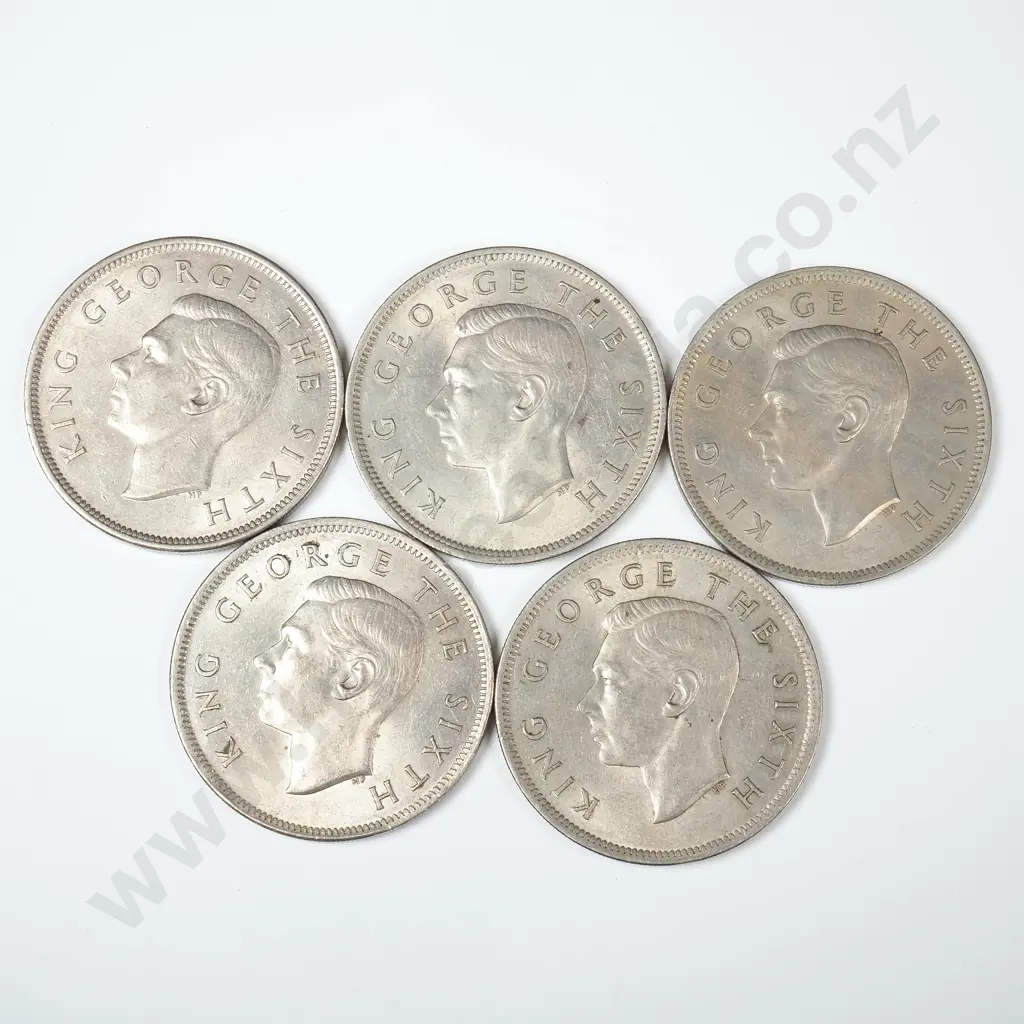 Five 1949 New Zealand Half Crowns EF Image 1++