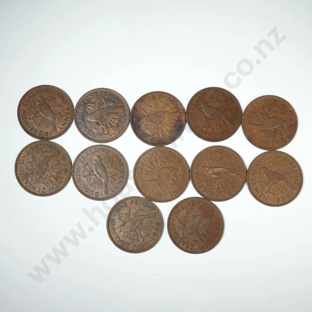 12 1956 New Zealand No Shoulder Strap Pennies Image 1++