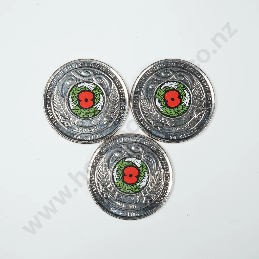 3 x New Zealand Armistice Day 50 Cent Coins Image 1++