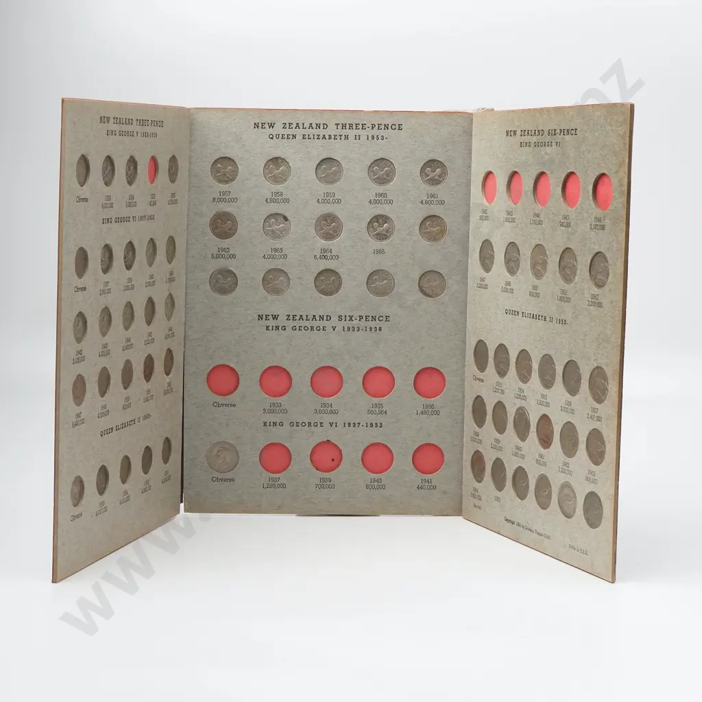New Zealand Three & Sixpence Card Set - Almost Complete - Missing 1935 Threepence & Pre 47 Sixpence Coins Image 1++