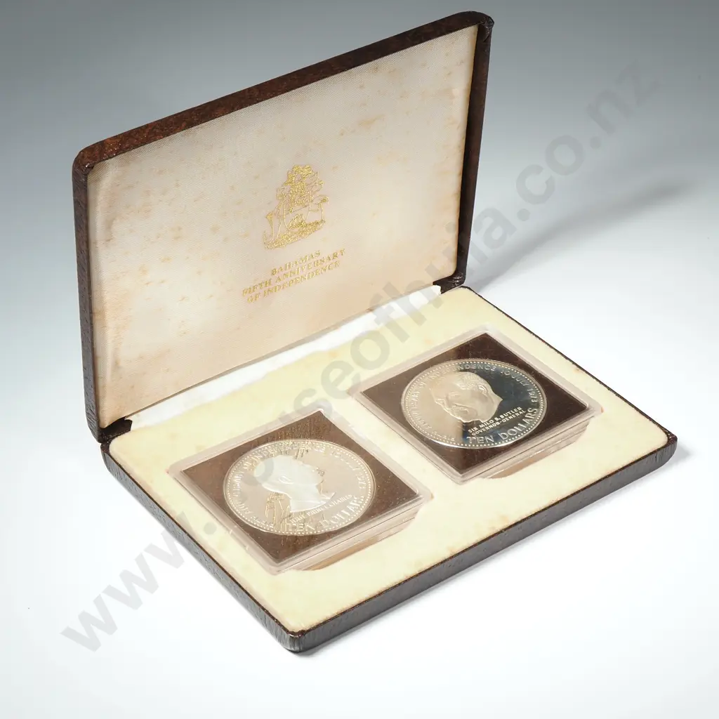 Cased set of Two 1973 Bahamas Ten Dollar Coins 50% Silver 45.36 Grams ASW Image 1++