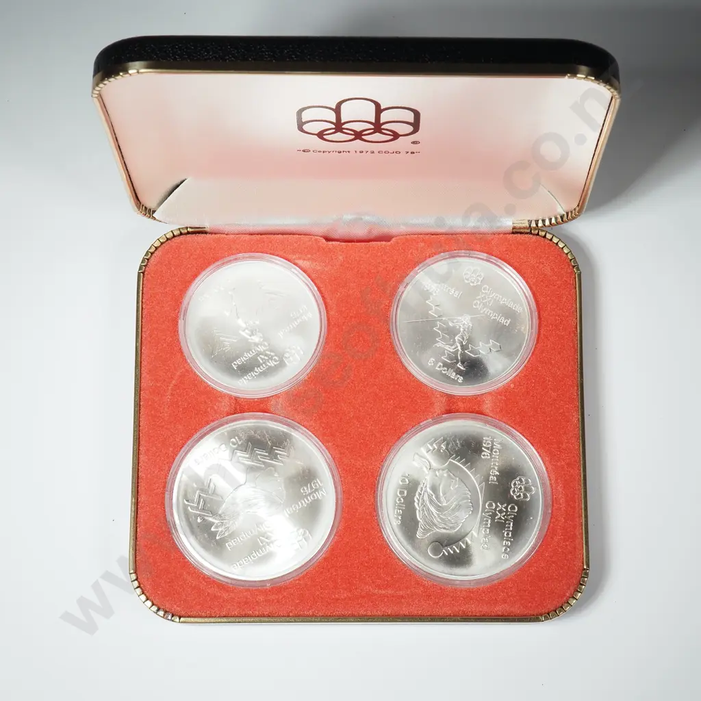 Cased 1976 Montreal Olympic Games Sterling Silver Four Coin Set - ASW 4.326 Ounces Image 1++