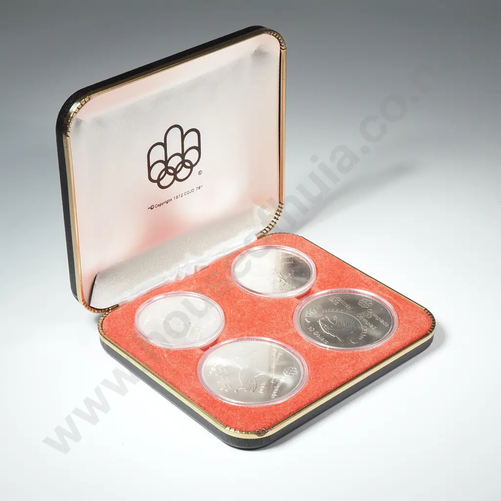 Cased 1976 Montreal Olympic Games Sterling Silver Four Coin Set - ASW 4.326 Ounces Image 1++