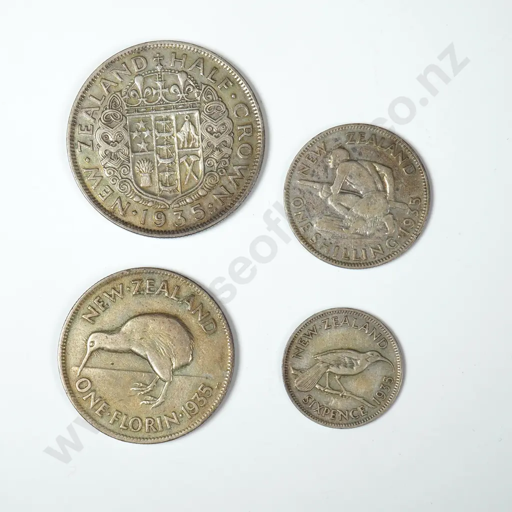 1935 New Zealand Coins - Sixpence / Shilling / Florin / Halfcrown Image 1++
