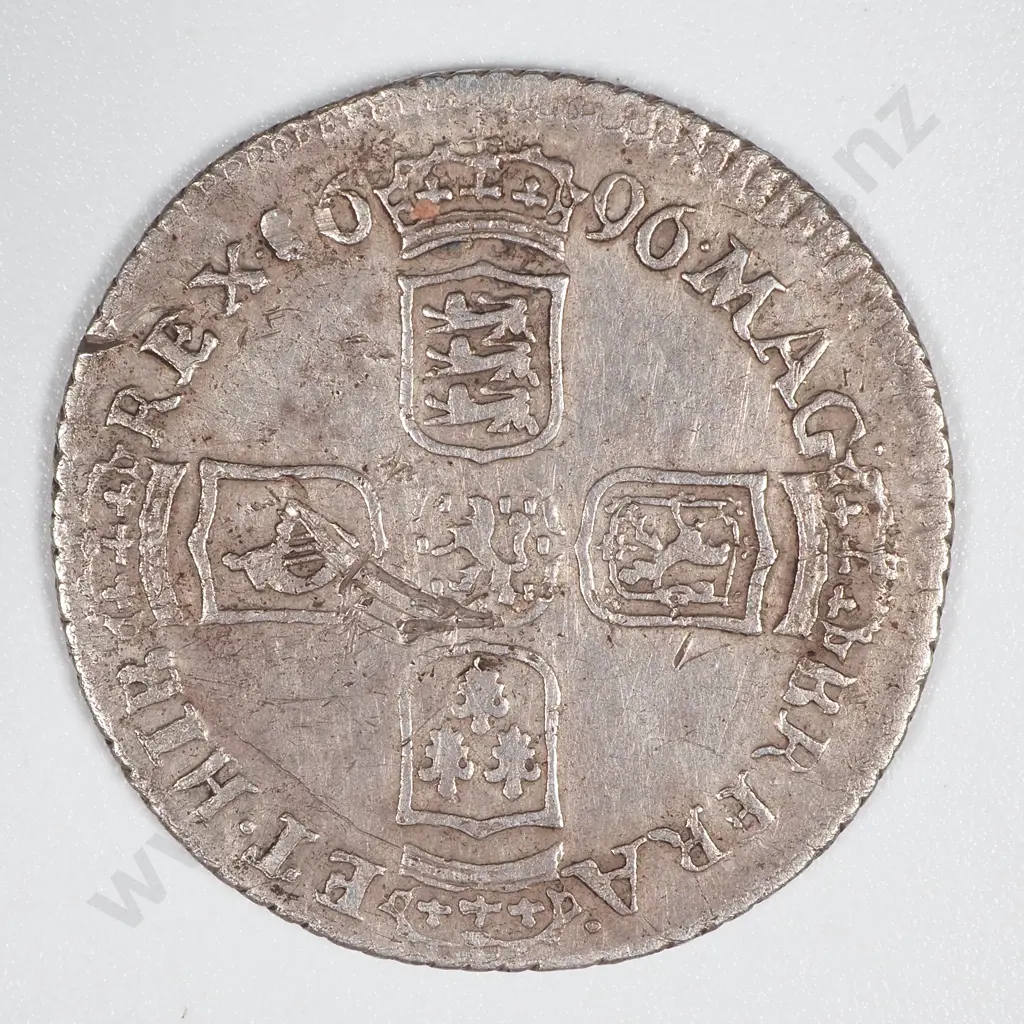 1696 Great Britain Sixpence William III. LG Crowns Early Harp Scrs Image 1++