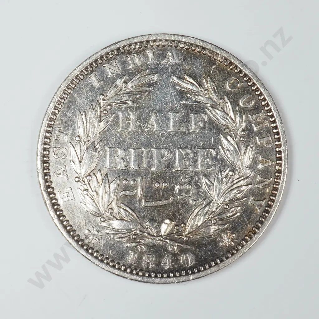 1840 India Half Rupee - Cleaned but Nice Details Image 1++
