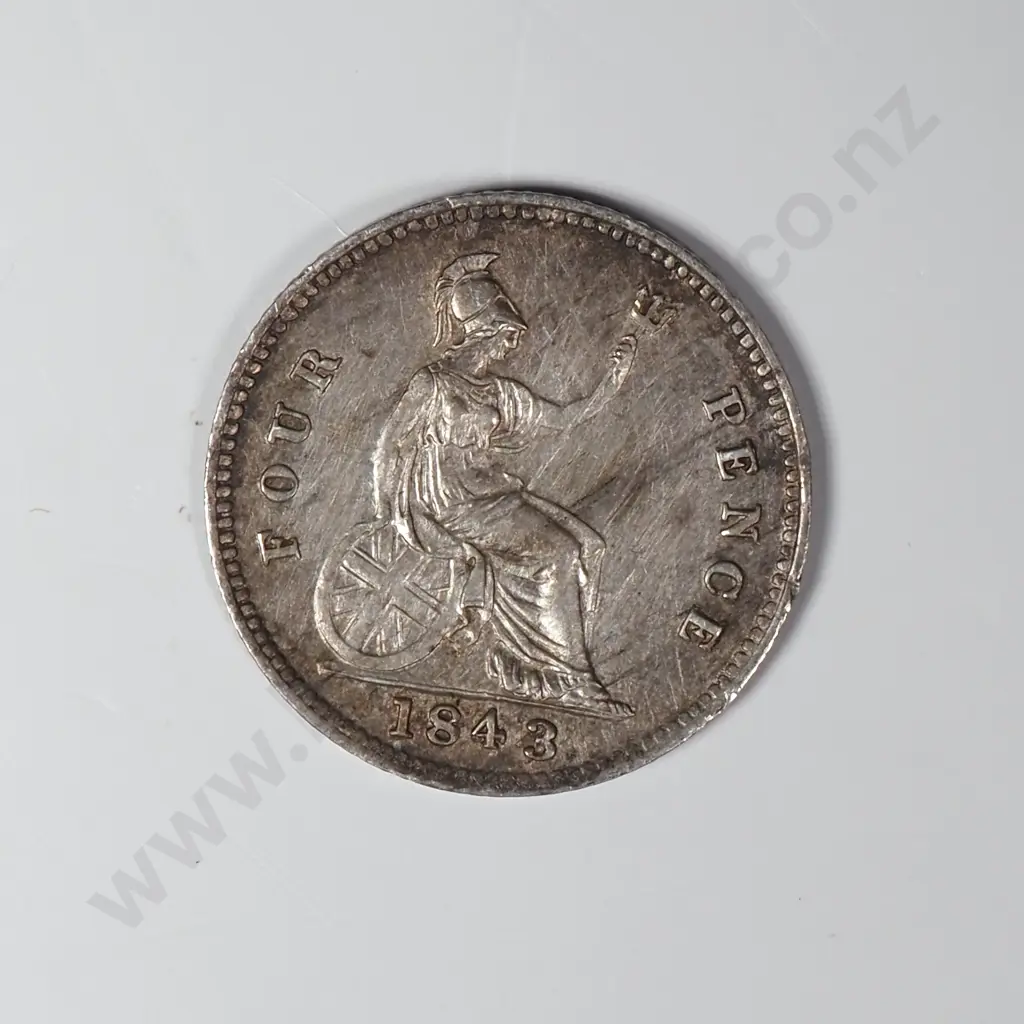 1843 United Kingdom Four Pence Silver Coin Image 1++
