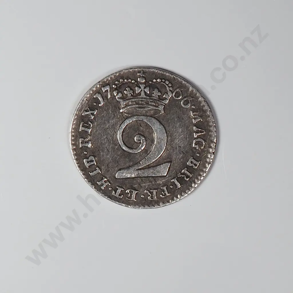 1766 United Kingdom Silver Two Pence Coin - Better Grade Image 1++