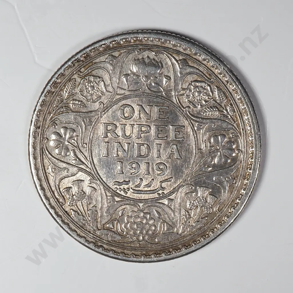 1919 India One Rupee Silver Coin Image 1++