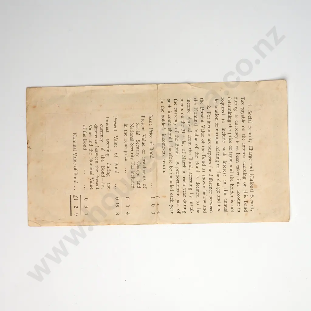 DOMINION OF NEW ZEALAND NATIONAL SAVINGS BOND FOR ONE POUND TWO SHILLINGS AND NINEPENCE, DATE OF ISSUE 22 SEPTEMBER 194 Image 1++