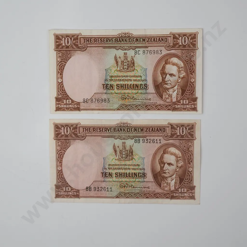 Two Fleming Ten Shilling Banknotes Image 1++