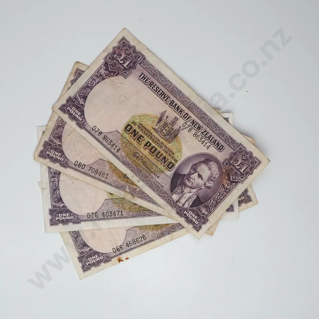 Four New Zealand Fleming One Pound Banknotes Various Prefix's Image 1++