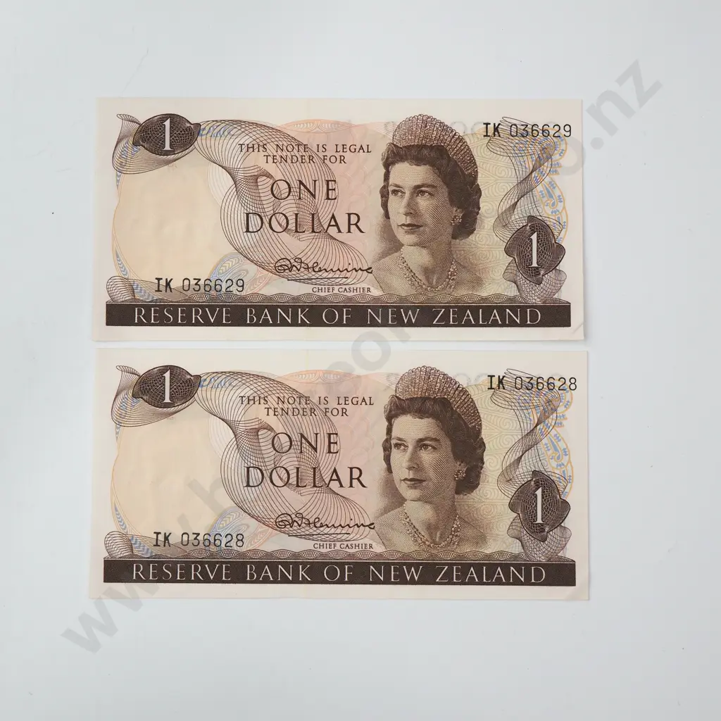 Consecutive Pair of Fleming One Dollar Banknotes - AUNC Image 1++
