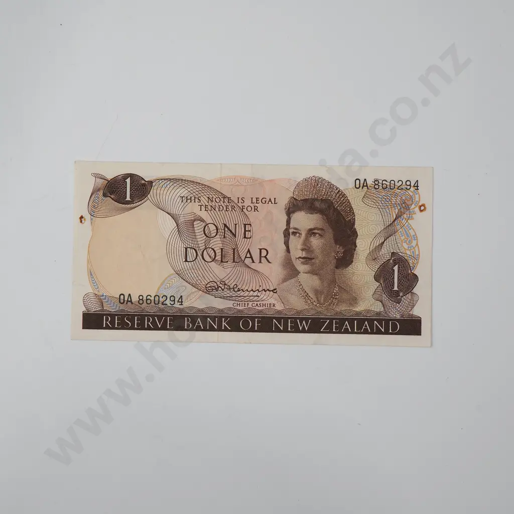 Fleming One Dollar First Prefix Banknote - AUNC w Small Stain / Hole on Right Sid Image 1++