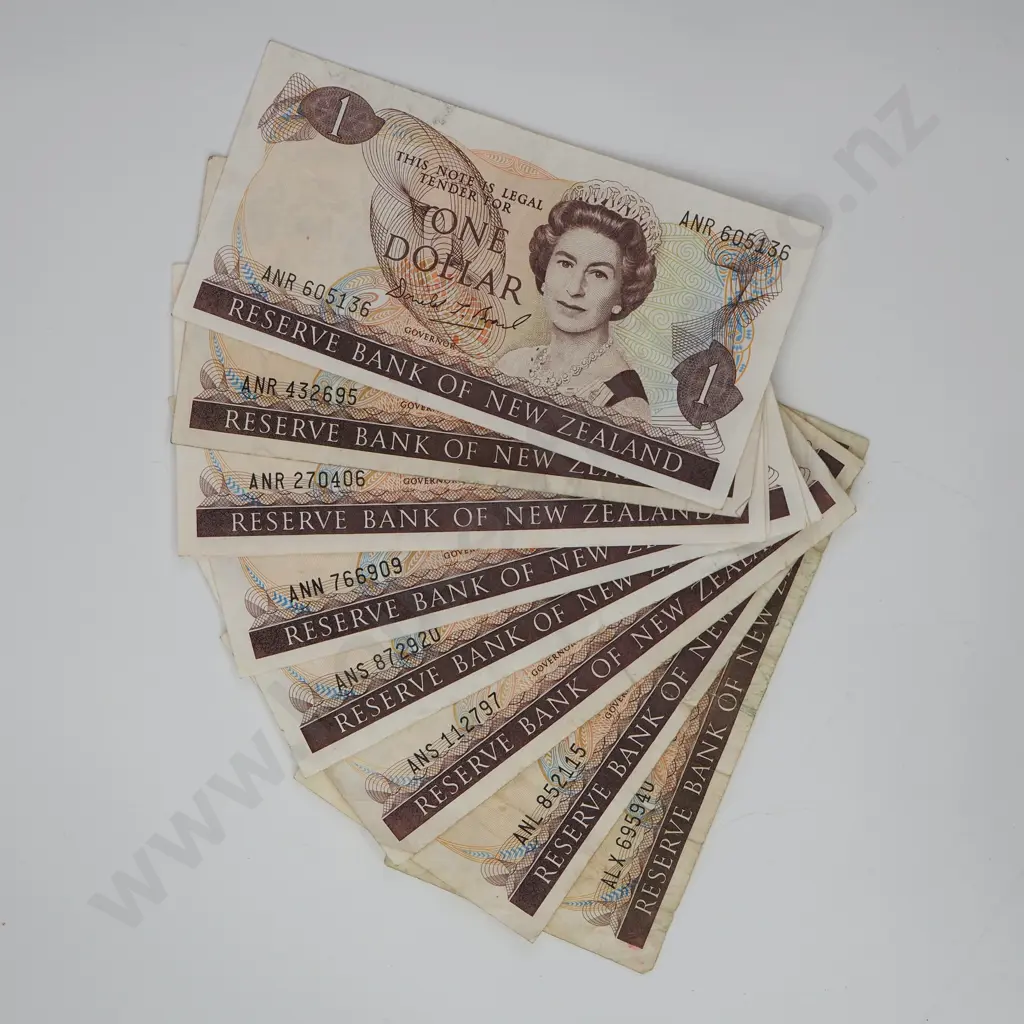 Nine One Dollar Banknotes - Various Signatures incl Brash Last Prefix Image 1++