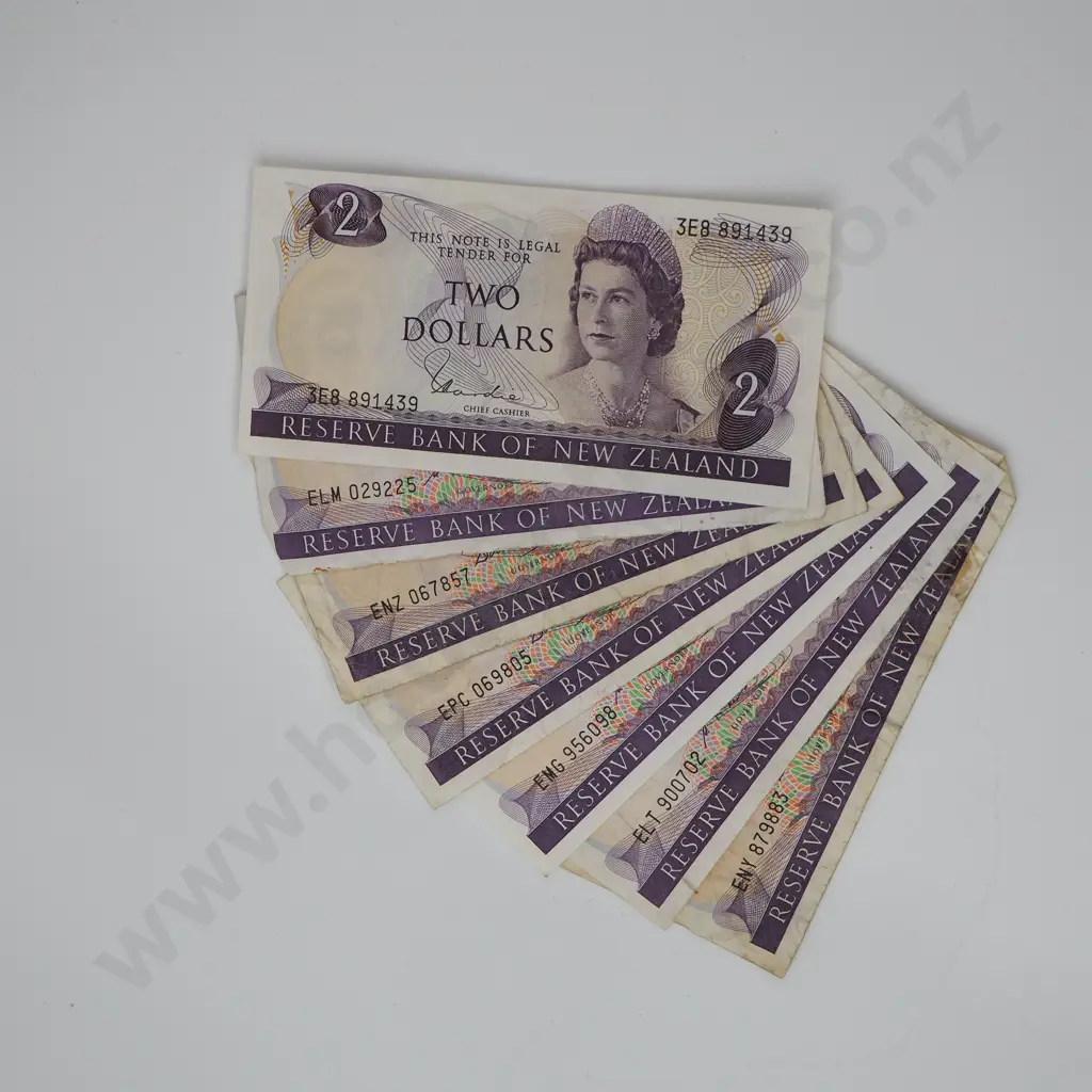 Seven Two Dollar Banknotes - Various Signatures incl Nice Type I Hardie Image 1++