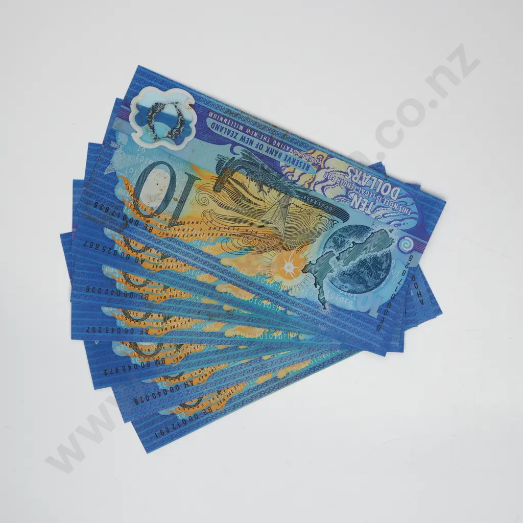 Seven New Zealand Millennium Ten Dollar Brash Banknotes Image 1++