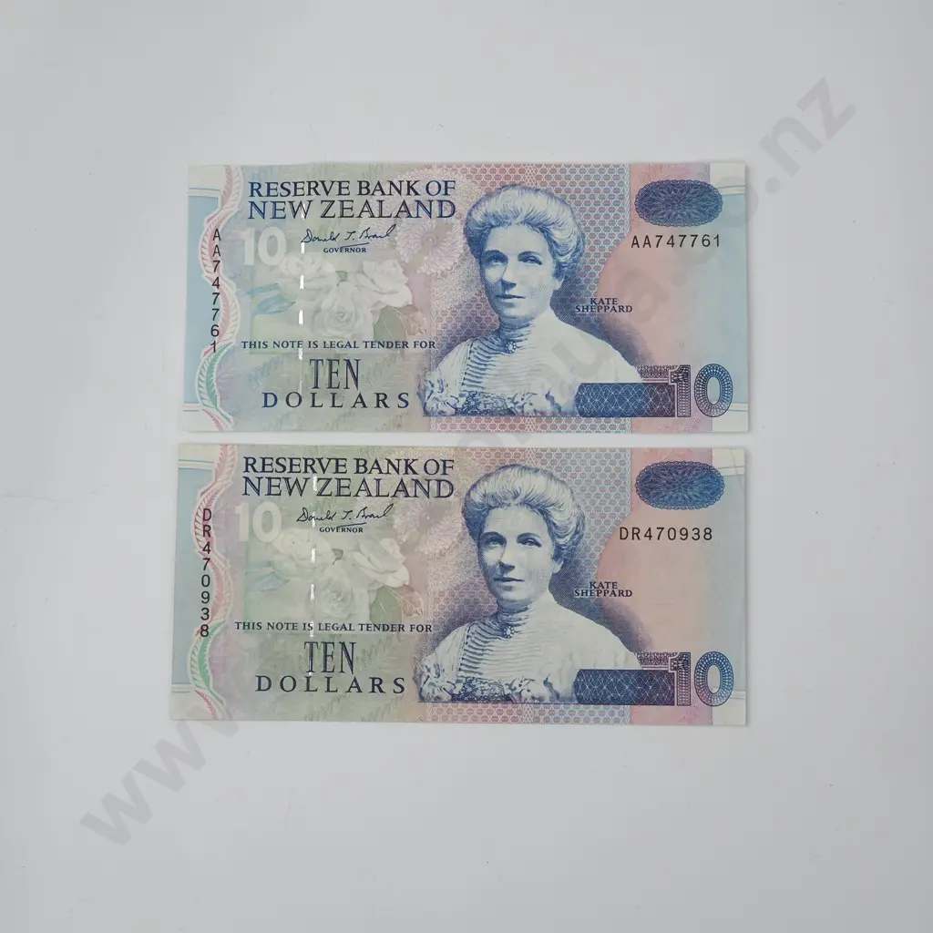 Two Brash Ten Dollar Banknotes - One Fist Prefix Image 1++