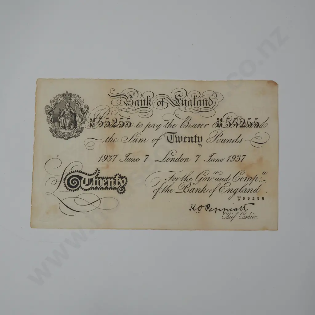 United Kingdom Twenty Pound Banknote - Likely Operation Bernhard Forgery Image 1++