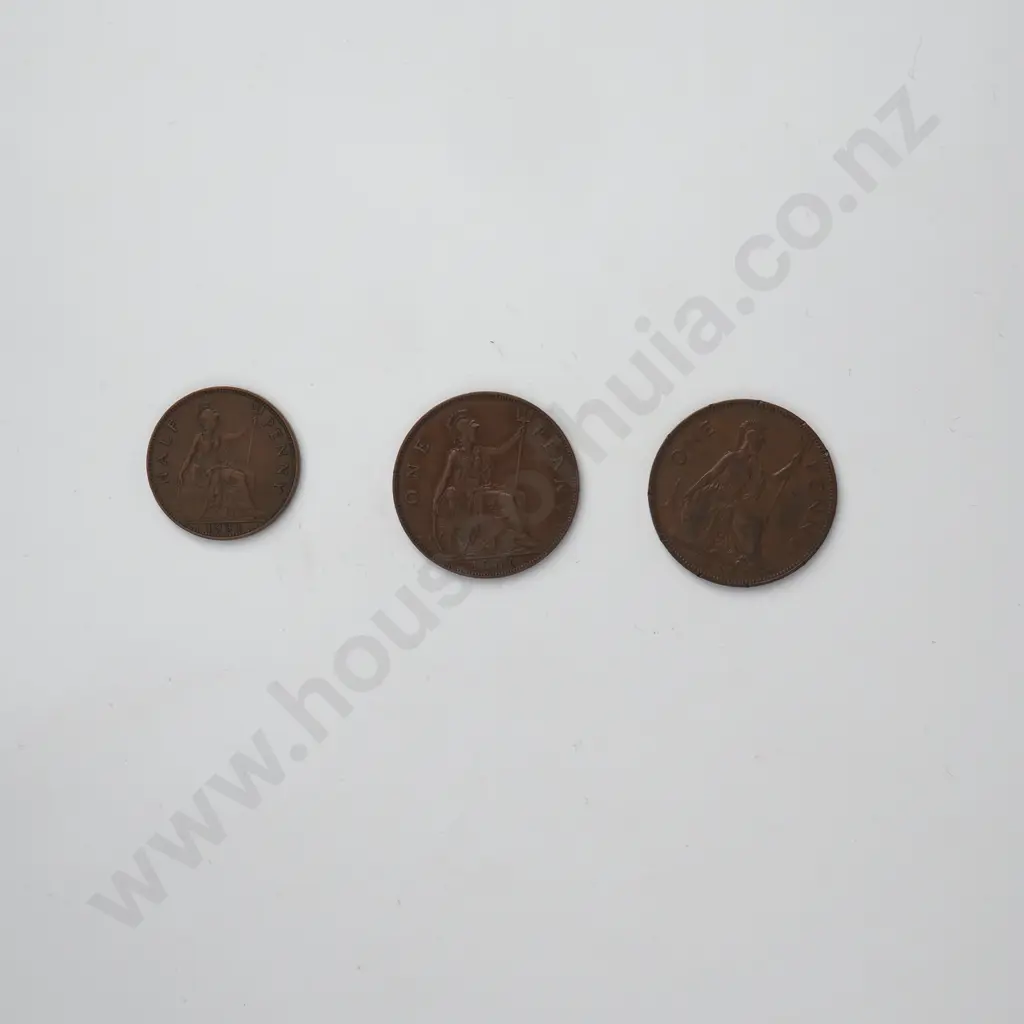 2 x British Pennies & Half Penny Image 1++