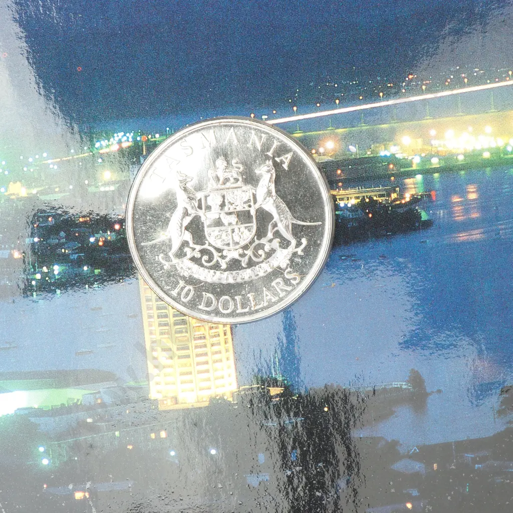 1991 Tasmania UNC Ten Dollar Silver Coin Image 1++